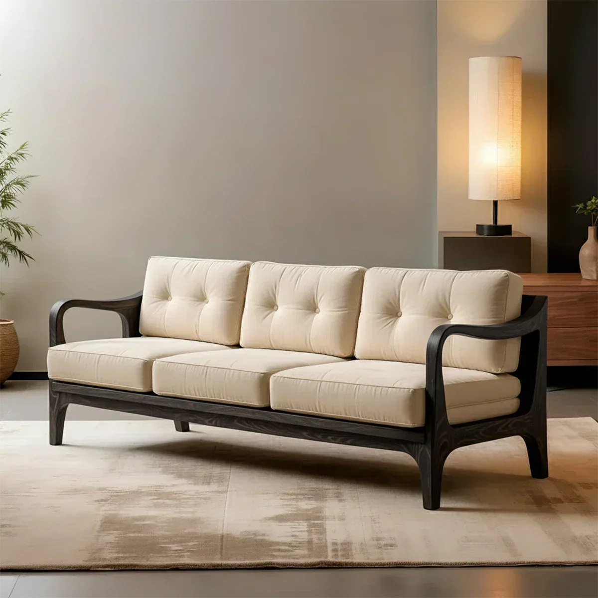 Handcrafted Solid Wood Cotton Sofa – Rustic Modern Minimalist - Rustirawood