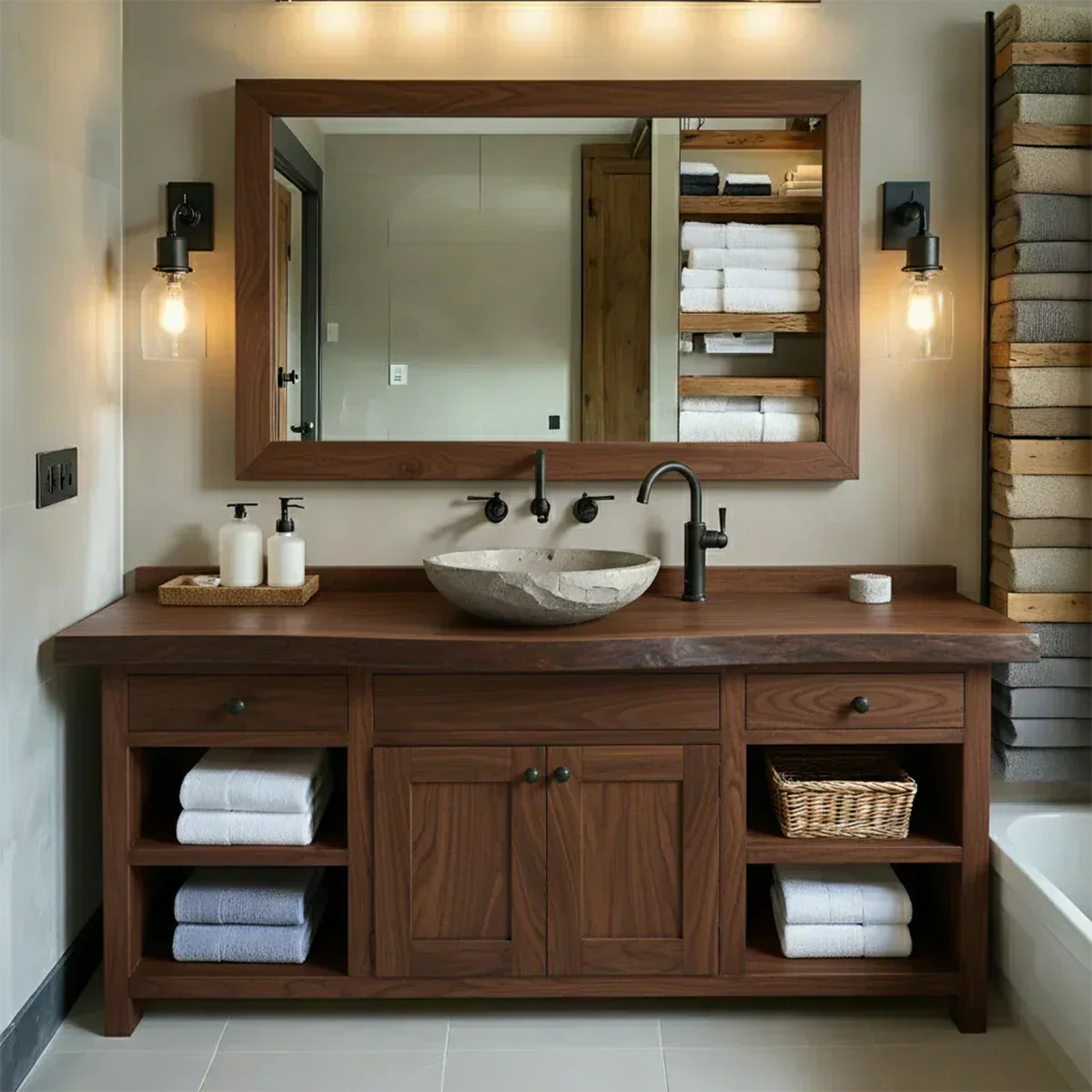 Rustic Solid Wood Bathroom Vanity – Handcrafted Farmhouse Wabi-Sabi Cabinet - Rustiracraft