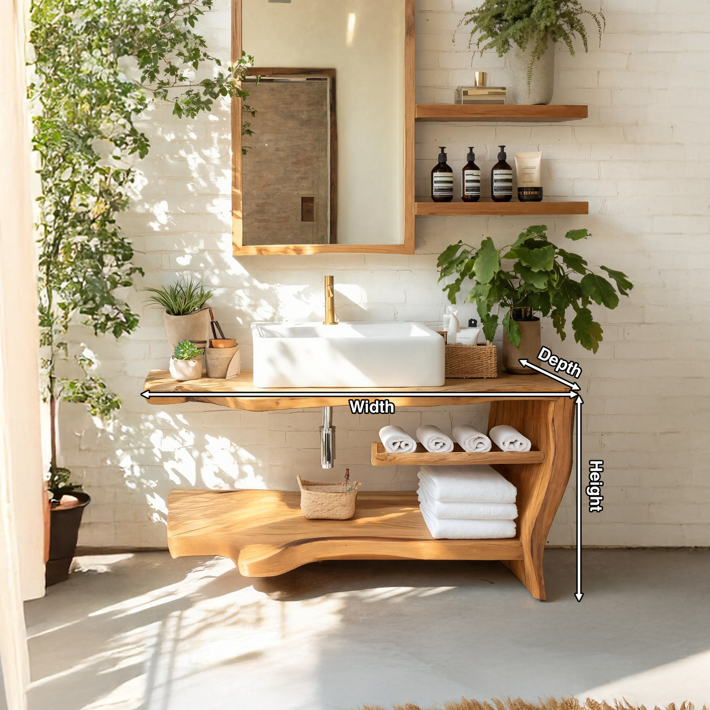 Rustic Wooden Vanity With Sink Space For Bathroom Use