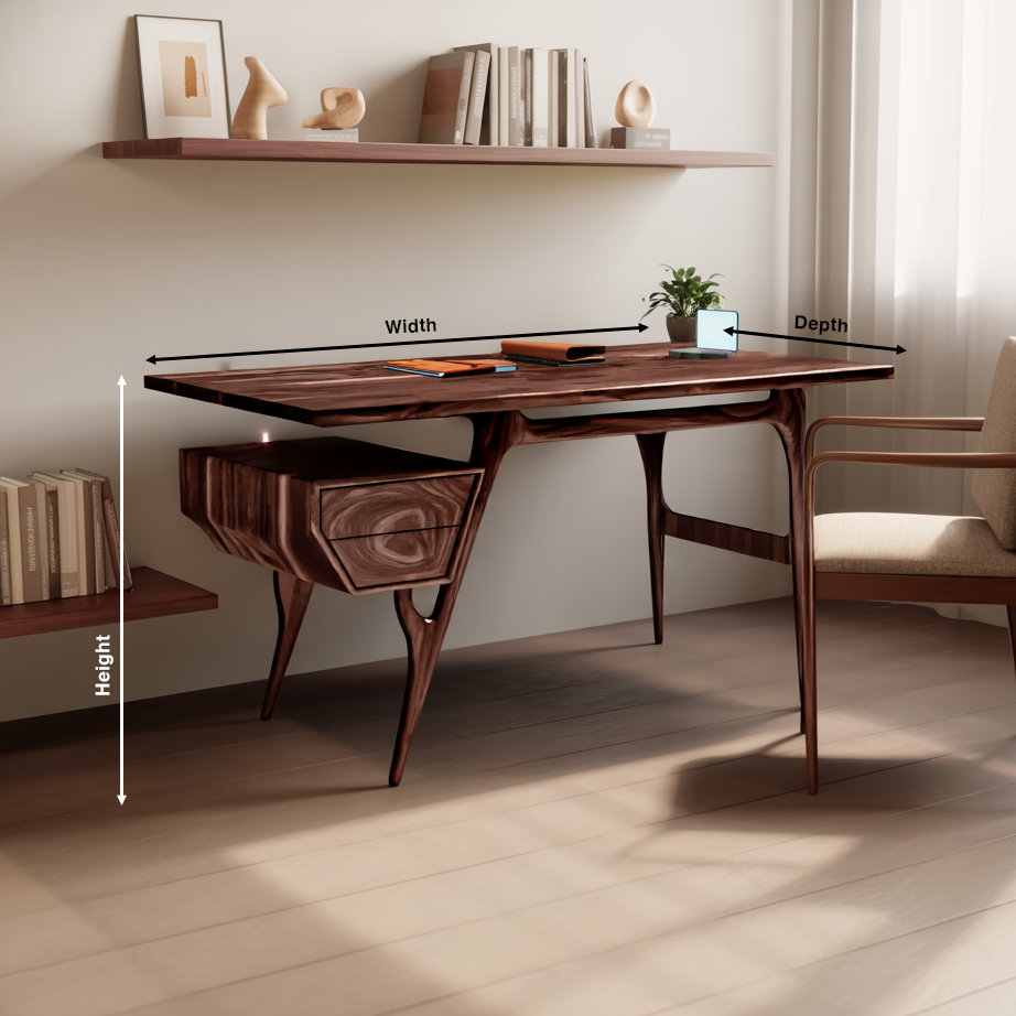 Mid Century Modern Wooden Writing Desk With Floating Drawer For Studio