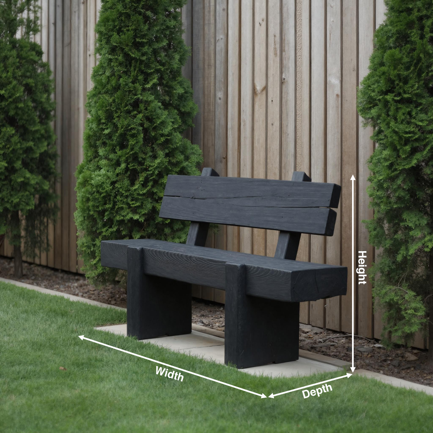 Modern Solid Wood Outdoor Bench With Charred Finish For Garden Or Patio