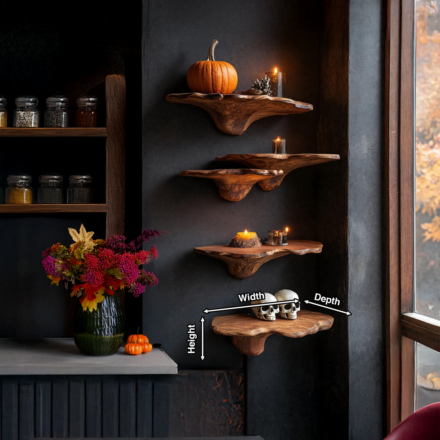 Farmhouse Live Edge Mushroom Shelf For Halloween Bedroom Decor