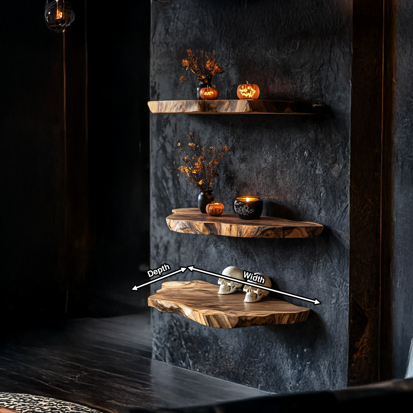 Handcrafted Solid Floating Shelf For Bedroom Unique Halloween Accent