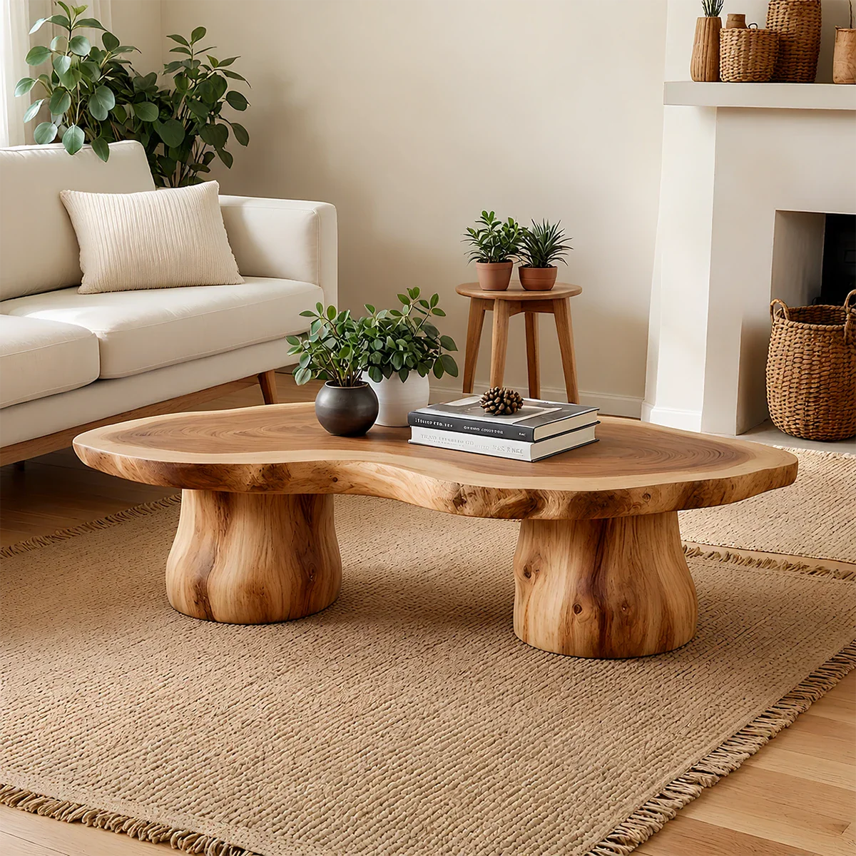 Organic Form Coffee Table – Solid Wood Sculpted Center Table for Home