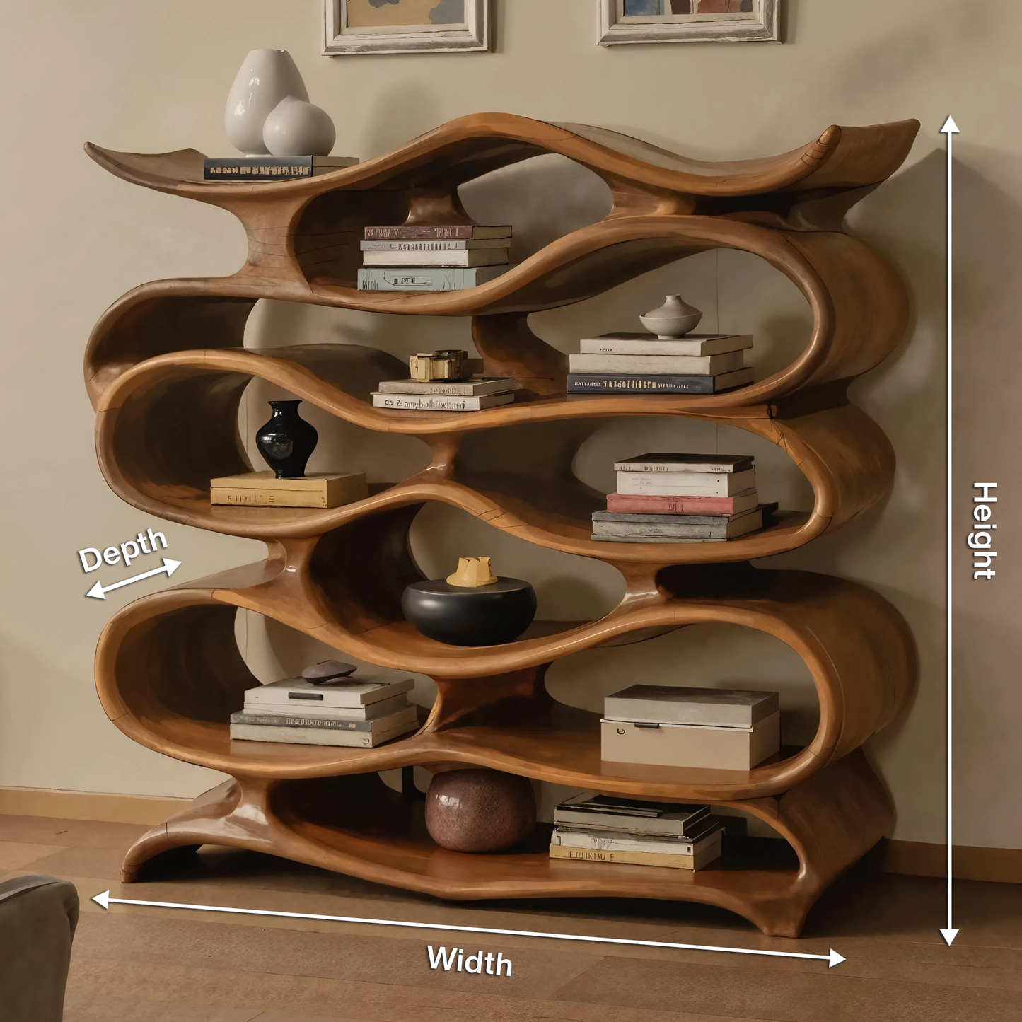 Sculptural Bookshelf Cabinet For Living Room And Office