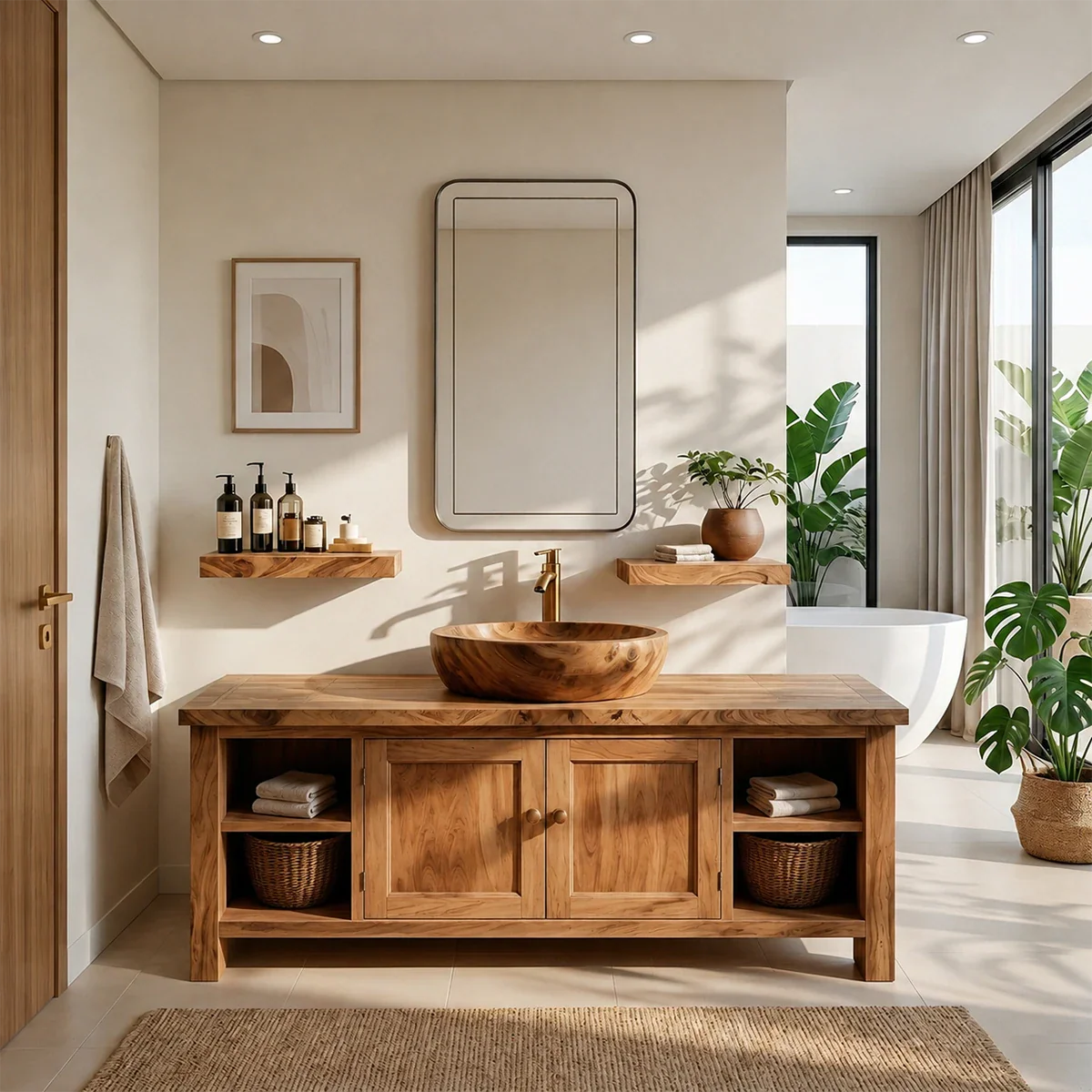 Traditional Cabinet Bathroom Vanity Natural Solid Wood Handcrafted
