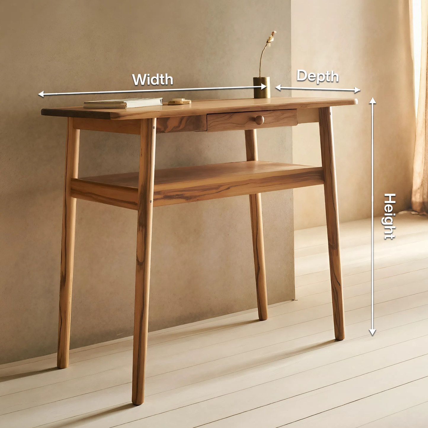 Modern Minimalist Wood Writing Desk With Drawer For Home Office Or Entryway