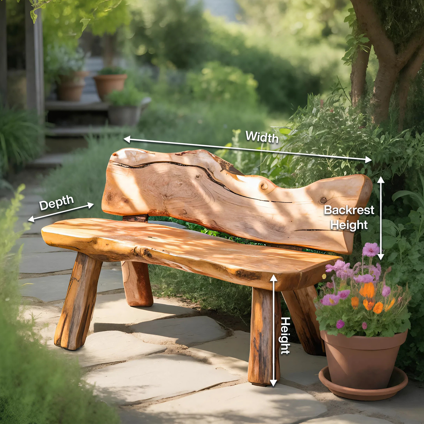 Rustic Live Edge Garden Bench For Patio Backyard And Forest Cabin