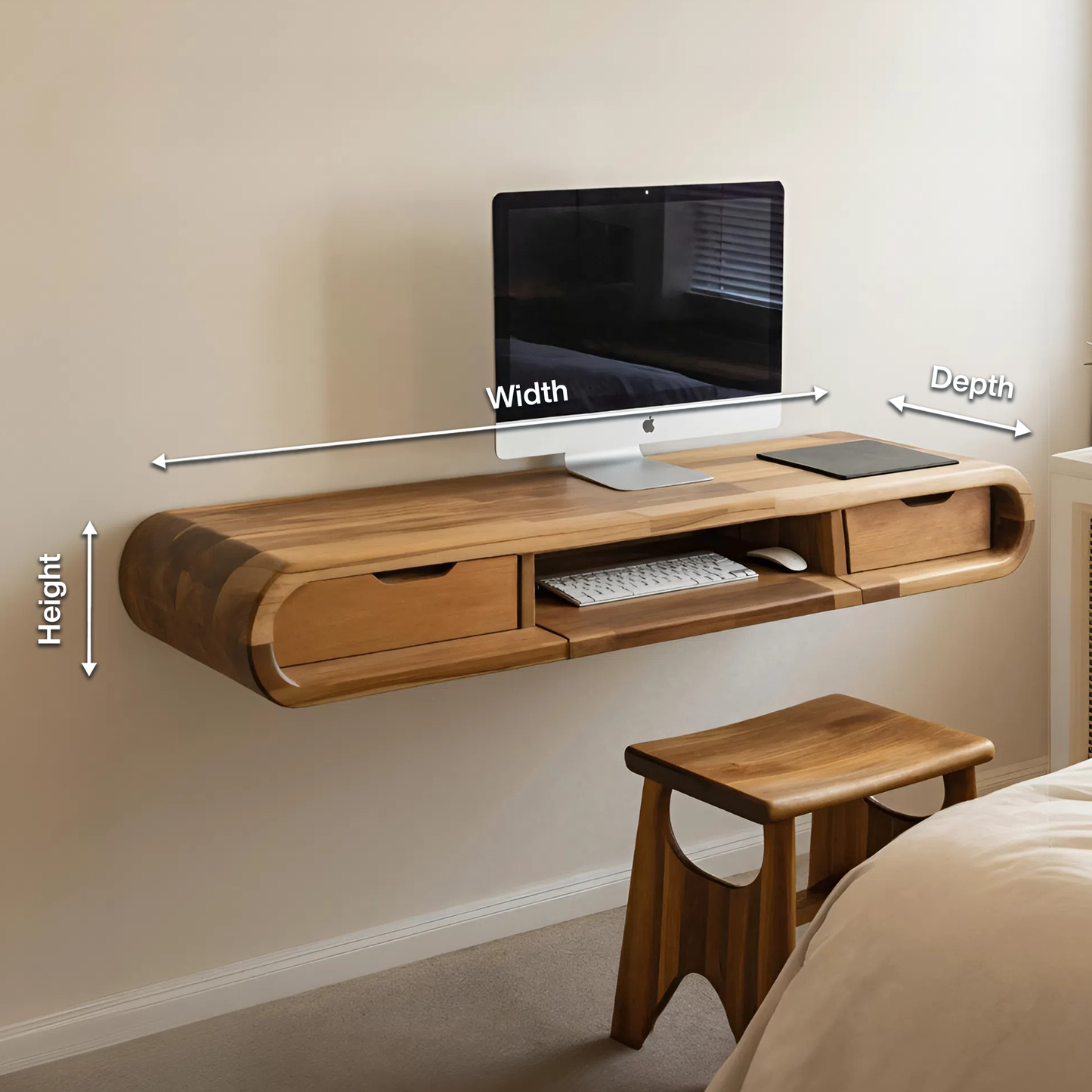 Modern Floating Wall Mounted Desk With Drawers For Bedroom And Office