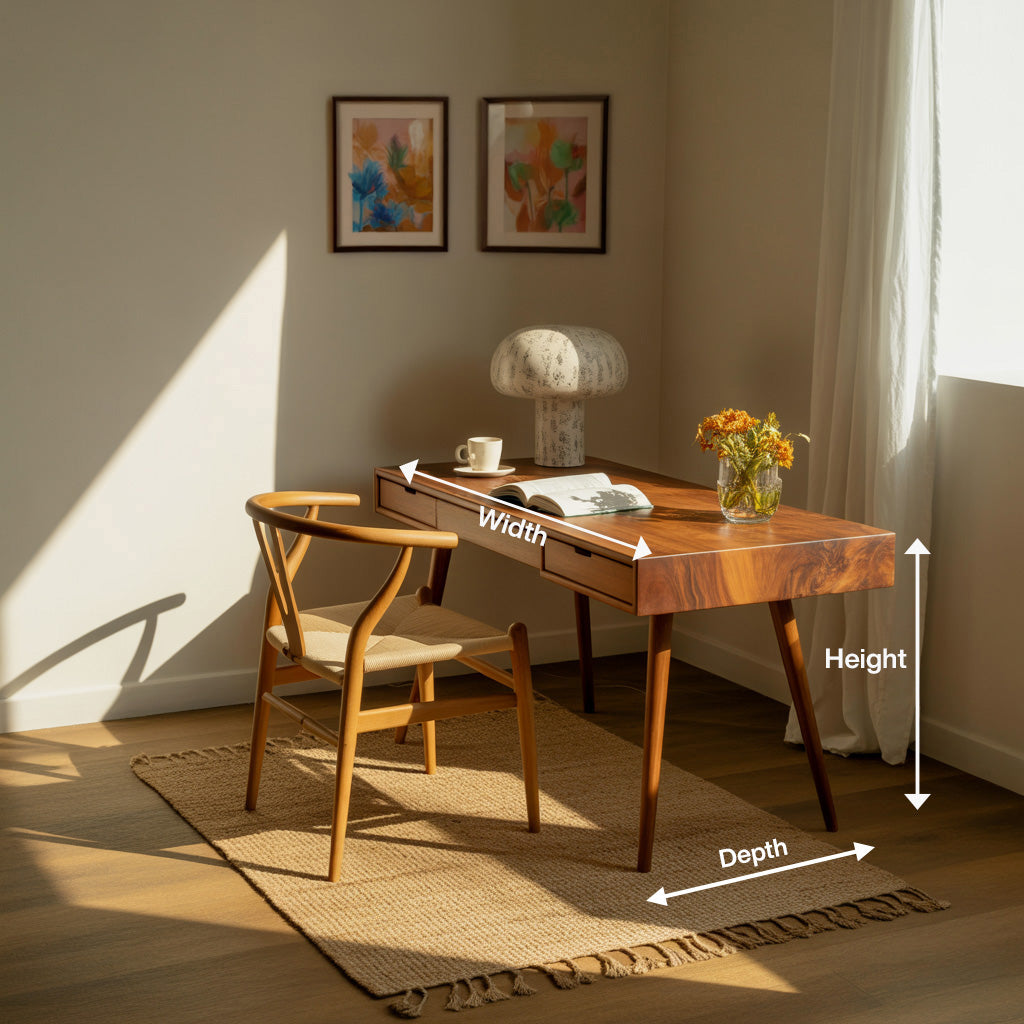 Mid Century Modern Writing Desk With Drawers For Home Office