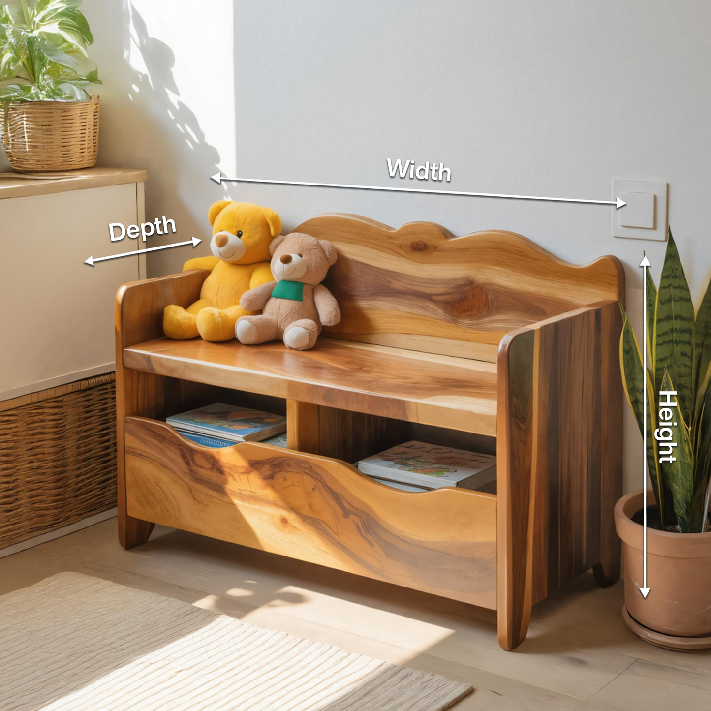Montessori Bench With Book Storage For Kids Room Entryway And Playroom