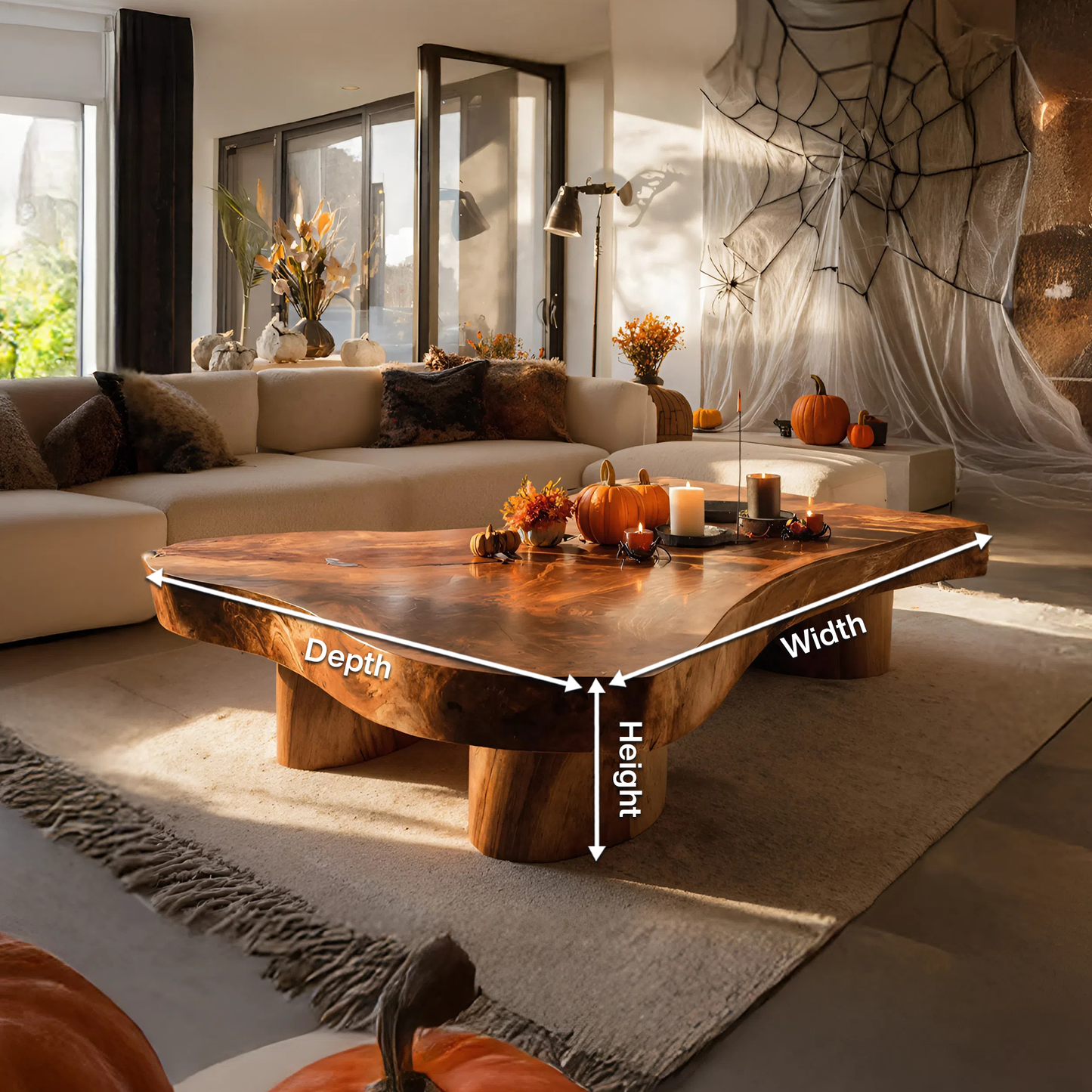 Mid Century Solid Wood Coffee Table Furniture Decor Pumpkin Season