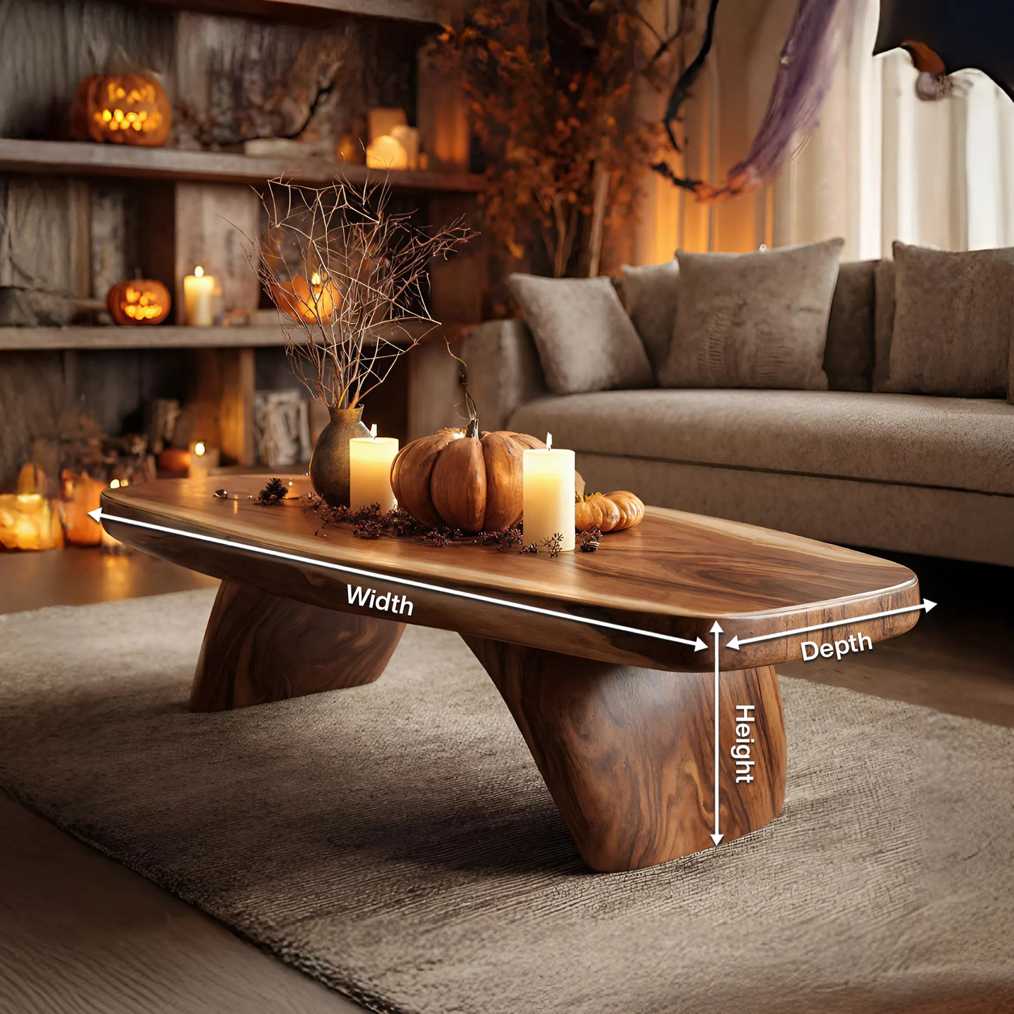 Modern Live Edge Coffee Table Livingroom Decor Cozy Pumpkin Season