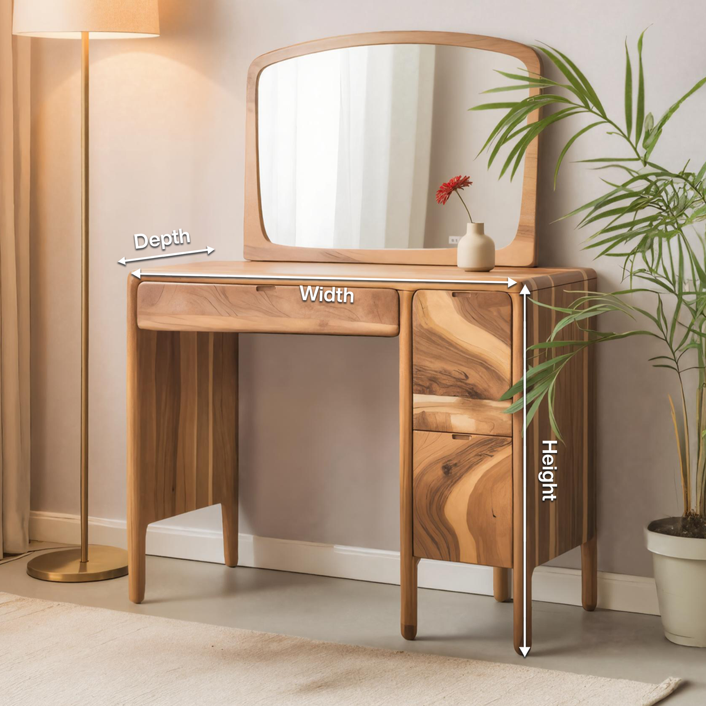 Mid Century Vanity Desk With Drawers For Bedroom And Dressing Corner