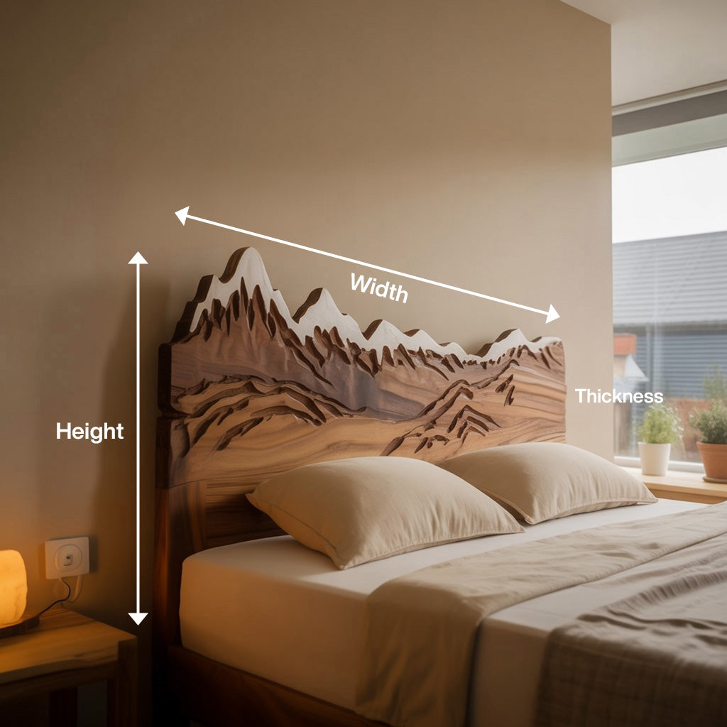 Rustic Style Mountain Carved Headboard Wall Art Bedroom