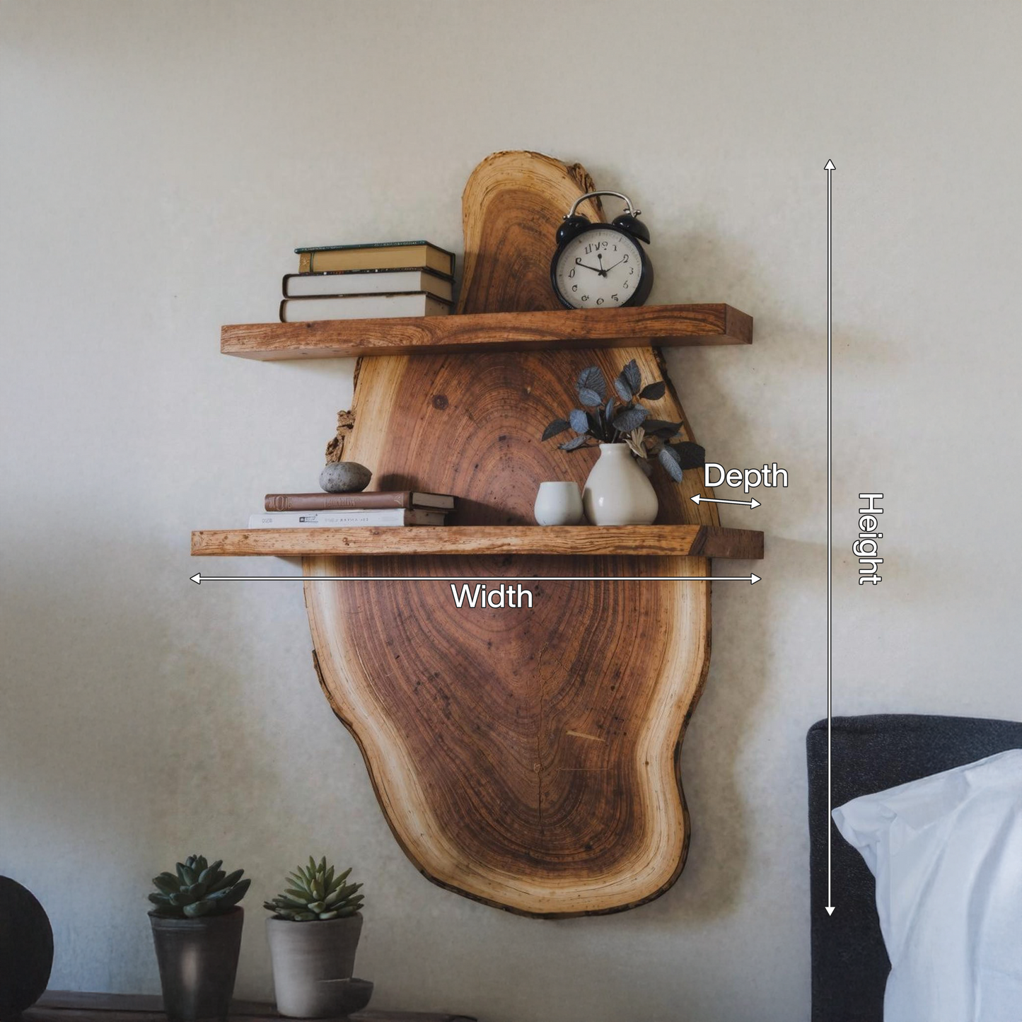 Live Edge Wall Shelf For Bedroom And Workspace Decor