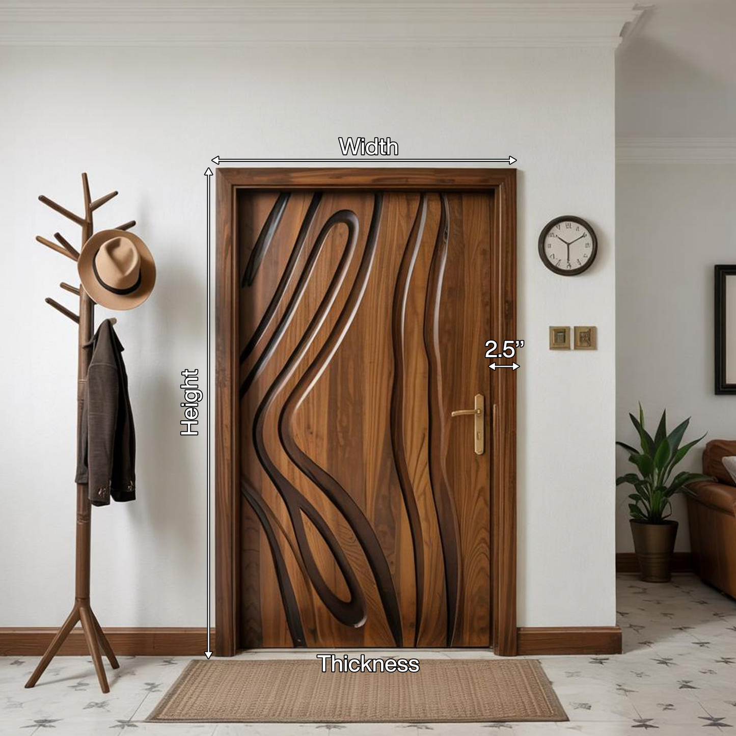 Modern Carved Wooden Door For Interior Entryway