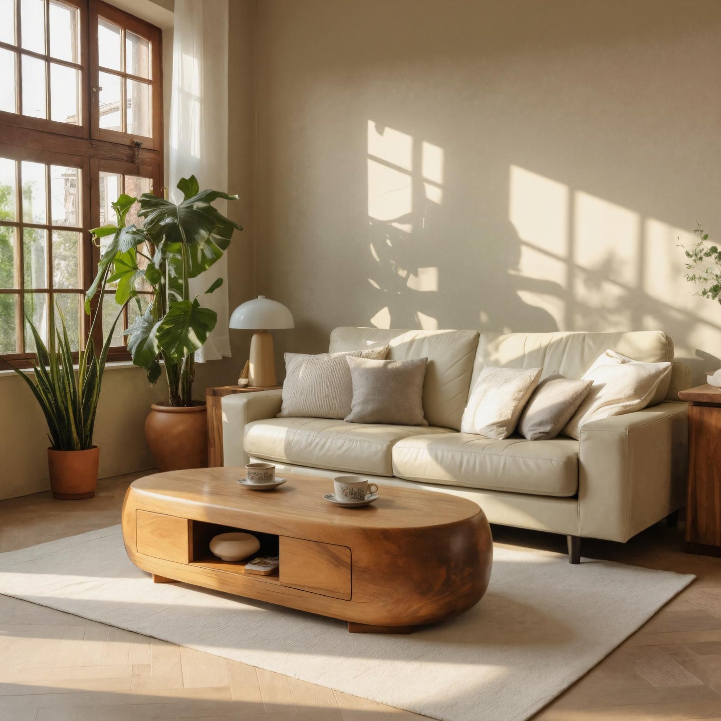 Modern Oval Coffee Table With Storage For Living Room