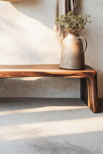 Architectural Bench With Sculpted Z Base For Entryway