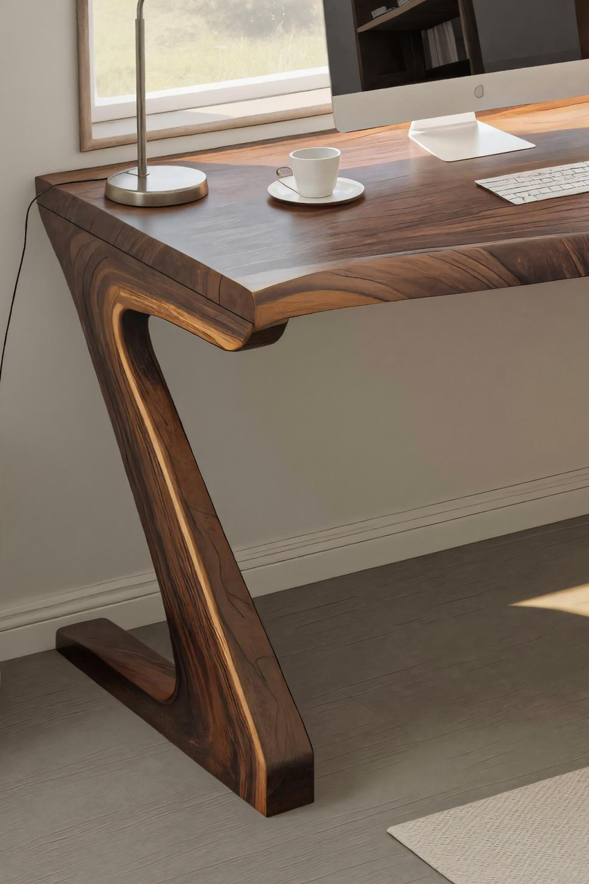 Modern Live Edge Desk With Z Legs For Home Office