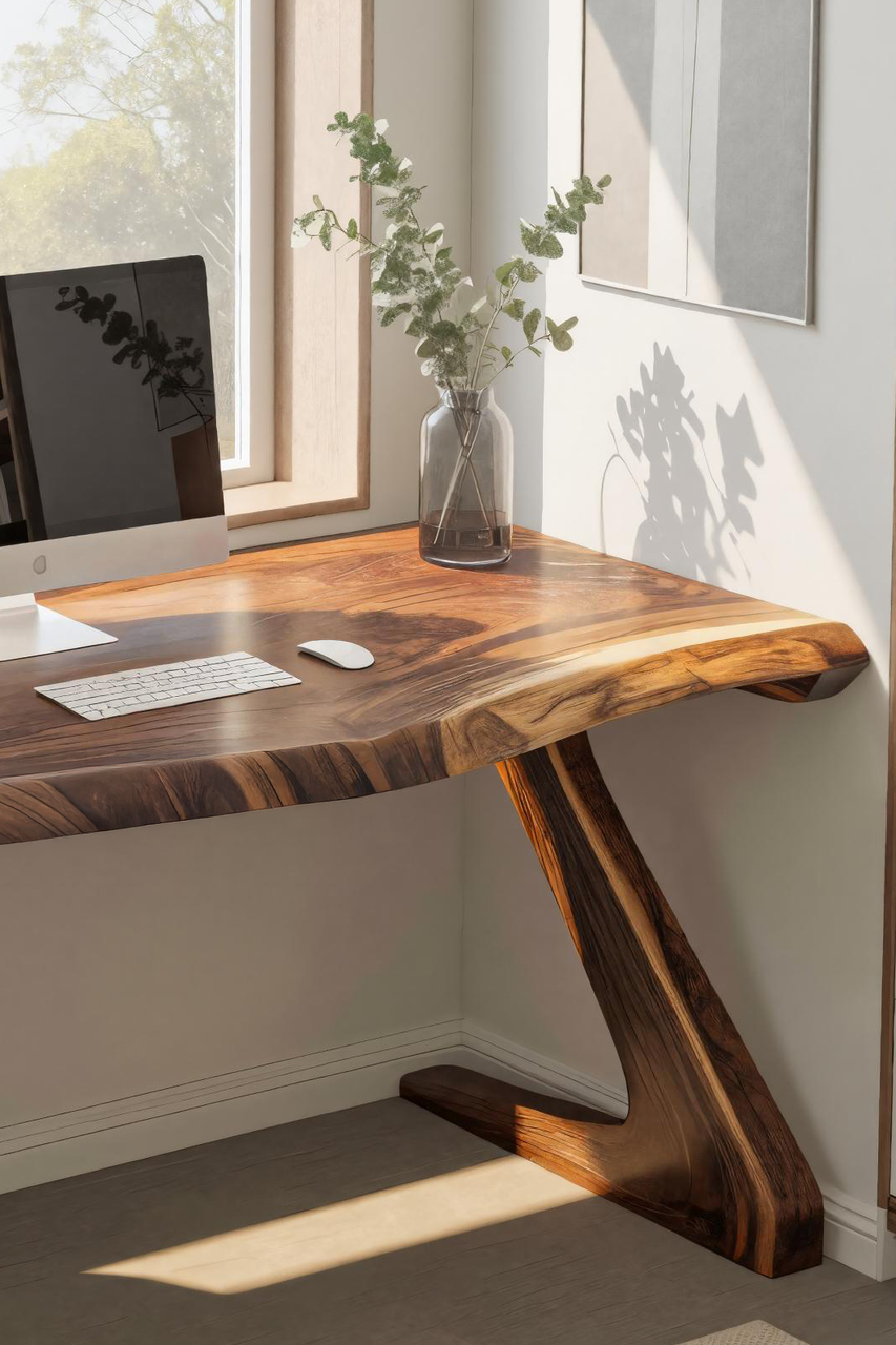 Modern Live Edge Desk With Z Legs For Home Office