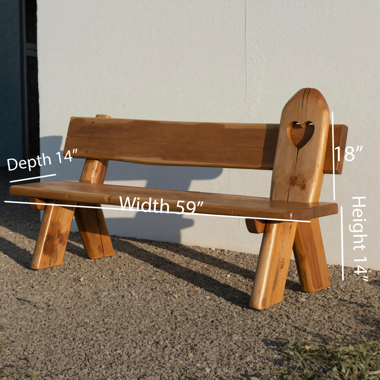 Rustic Handmade Bench With Heart Cutout For Garden Or Porch