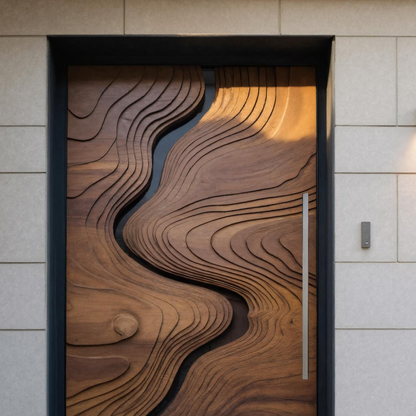 Modern Carved Front Door With Wave Design For Contemporary Home