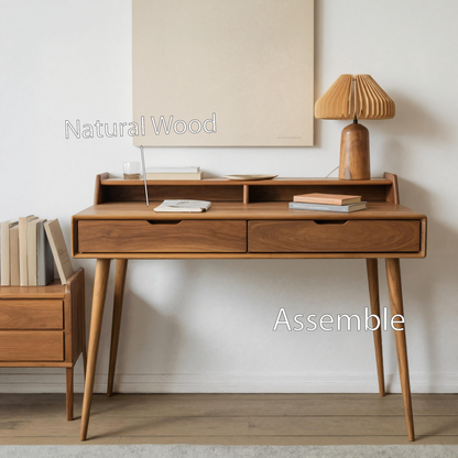 Mid Century Writing Desk With Drawers For Home Office Or Living Room