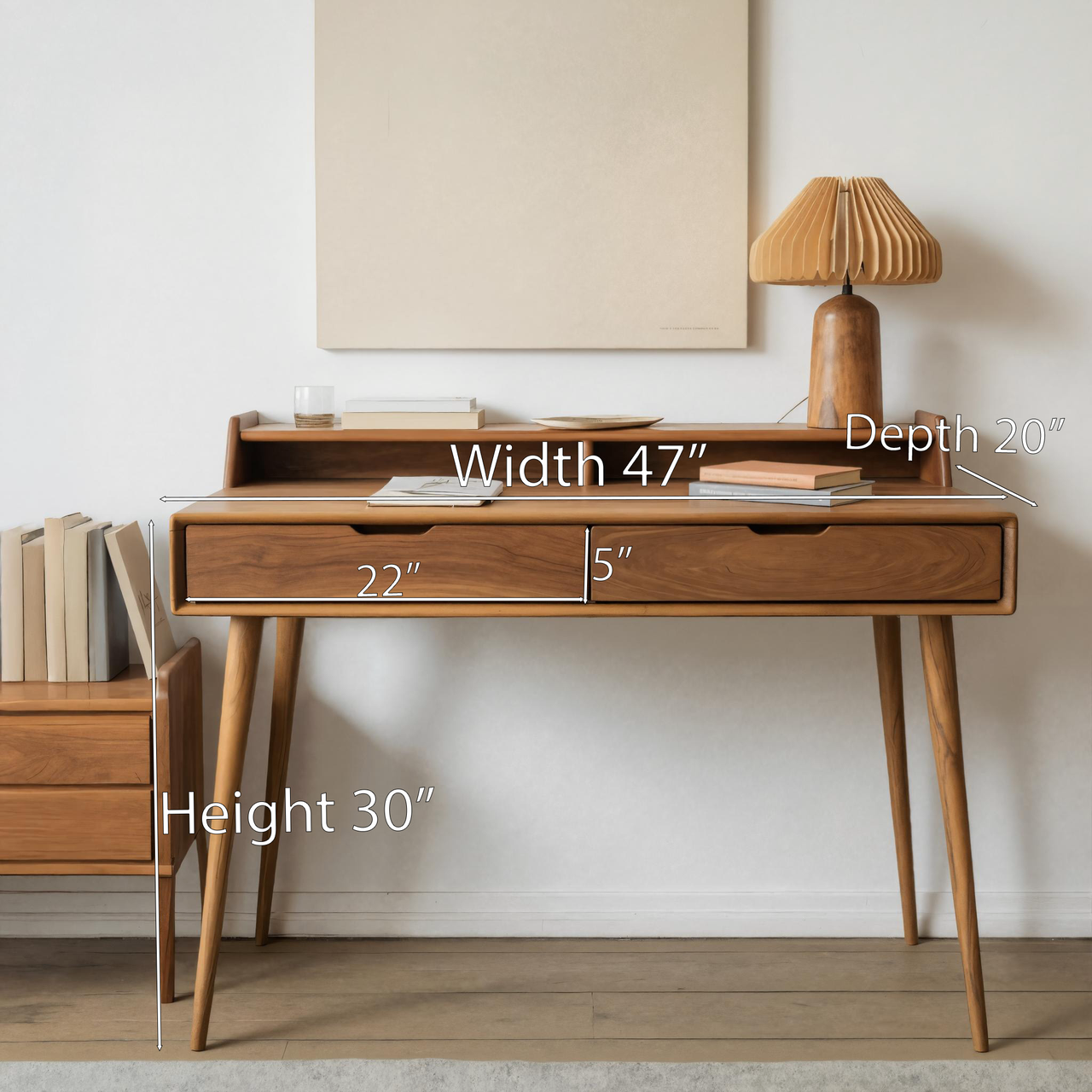 Mid Century Writing Desk With Drawers For Home Office Or Living Room