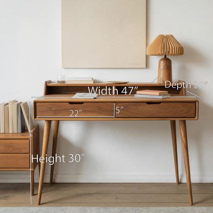 Mid Century Writing Desk With Drawers For Home Office Or Living Room