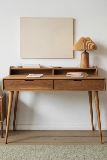 Mid Century Writing Desk With Drawers For Home Office Or Living Room