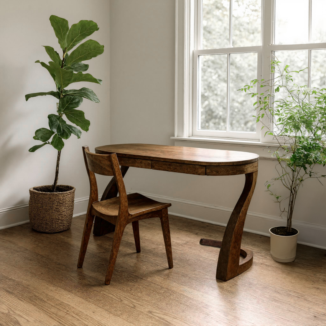 Artistic Office Desk With Curved Handcrafted Legs For Creative Workspace