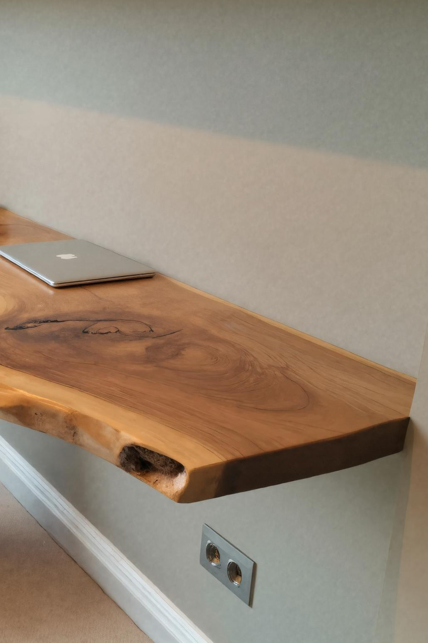 Modern Live Edge Floating Desk With Home Office Workspace