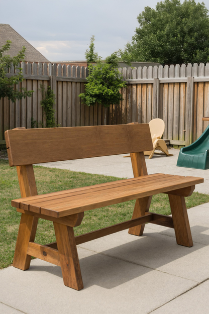 Rustic Garden Bench With Backrest For Patio Or Porch