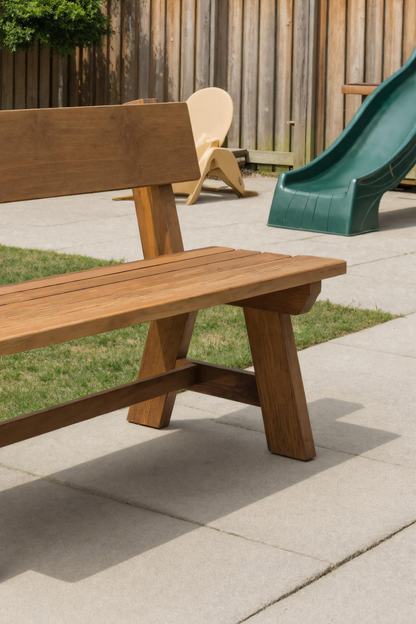 Rustic Garden Bench With Backrest For Patio Or Porch