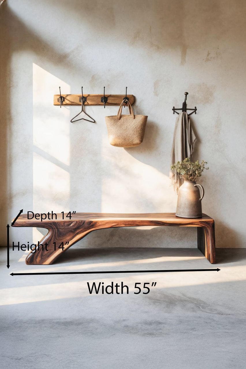 Architectural Bench With Sculpted Z Base For Entryway