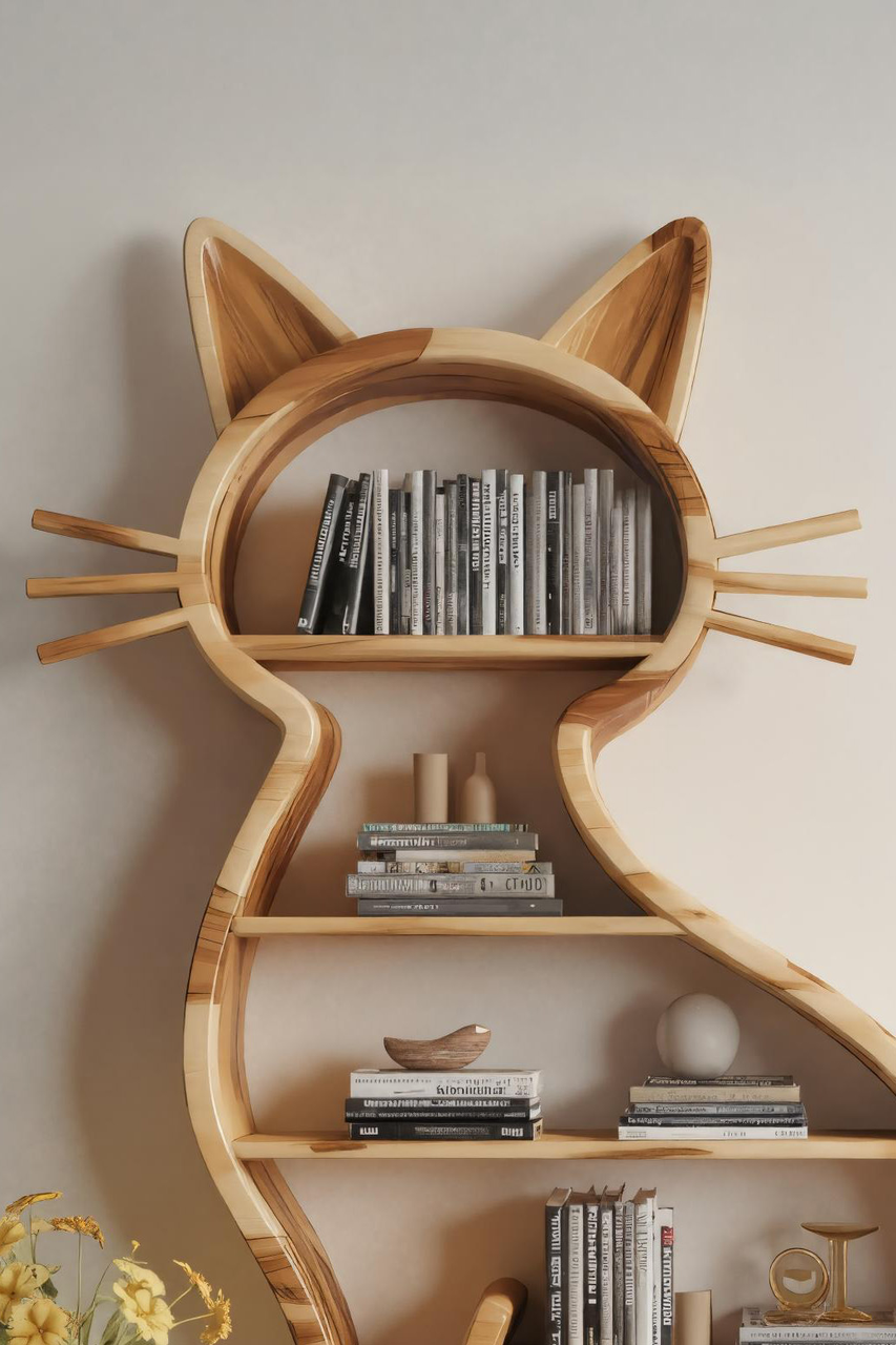 Modern Cat Bookshelf With Playful Design For Living Room Or Playroom