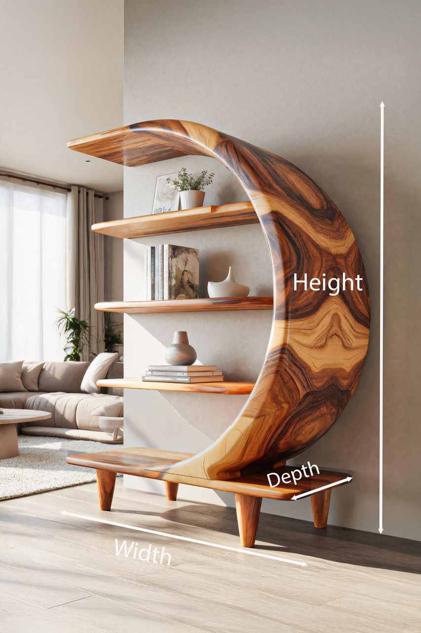 Modern Crescent Moon Bookshelf For Living Room Or Office