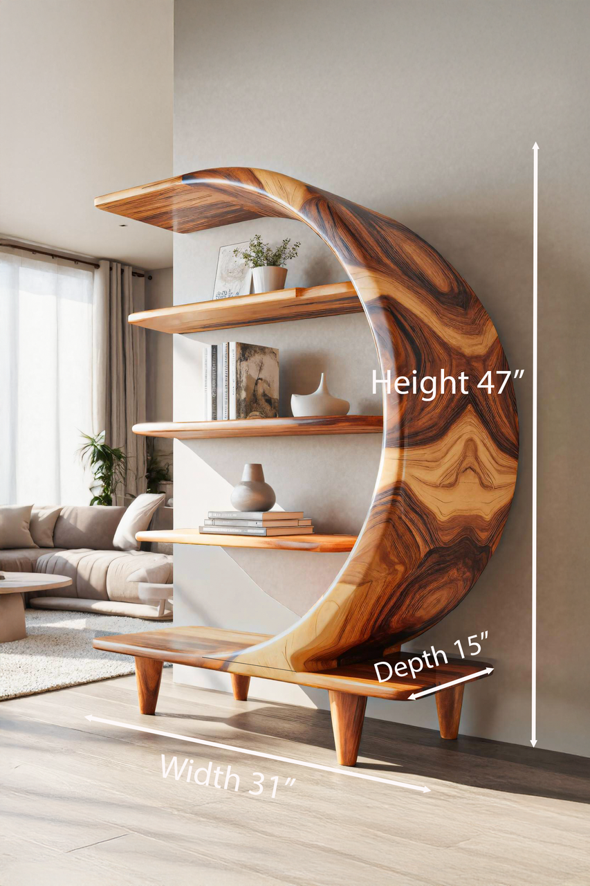 Modern Crescent Moon Bookshelf For Living Room Or Office