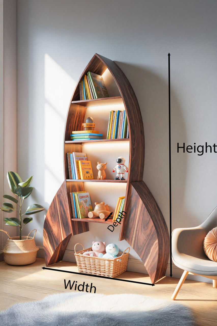 Rocket Shaped Bookshelf For Nursery Or Playroom