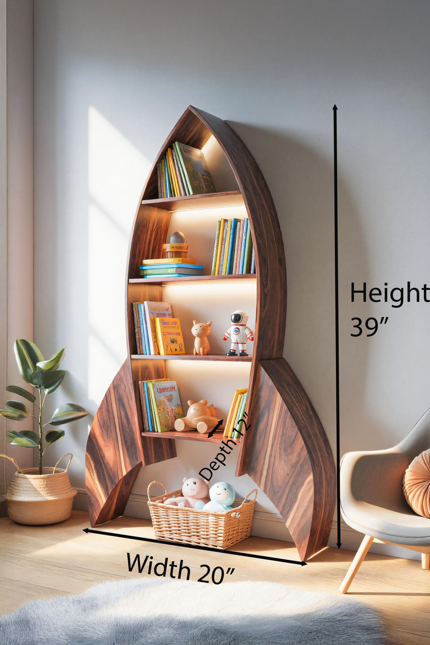 Rocket Shaped Bookshelf For Nursery Or Playroom