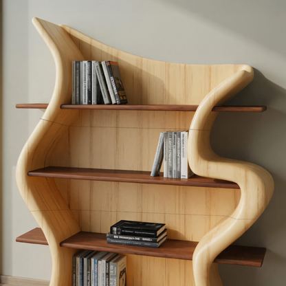 Sculptural Bookshelf With Organic Curves For Living Room Or Office