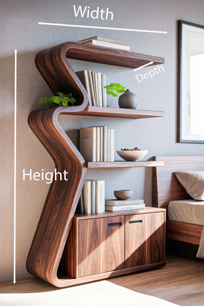 Modern Zigzag Bookshelf With Cabinet For Living Room Or Office