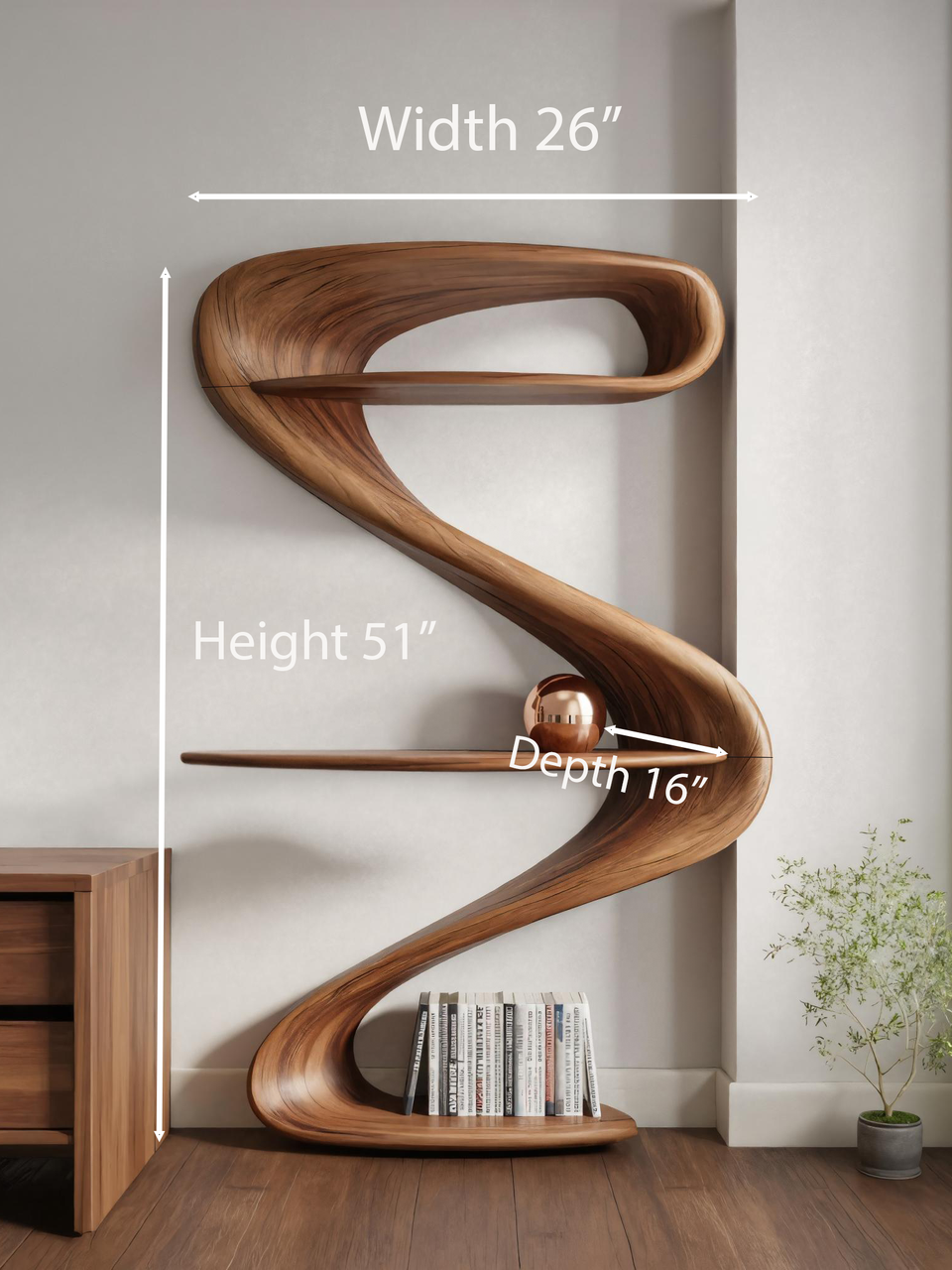 Modern Wave Bookshelf For Living Room Or Contemporary Interior