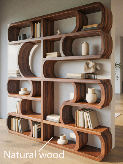 Modern Sculptural Bookshelf With Symmetrical Curves For Living Room Or Office