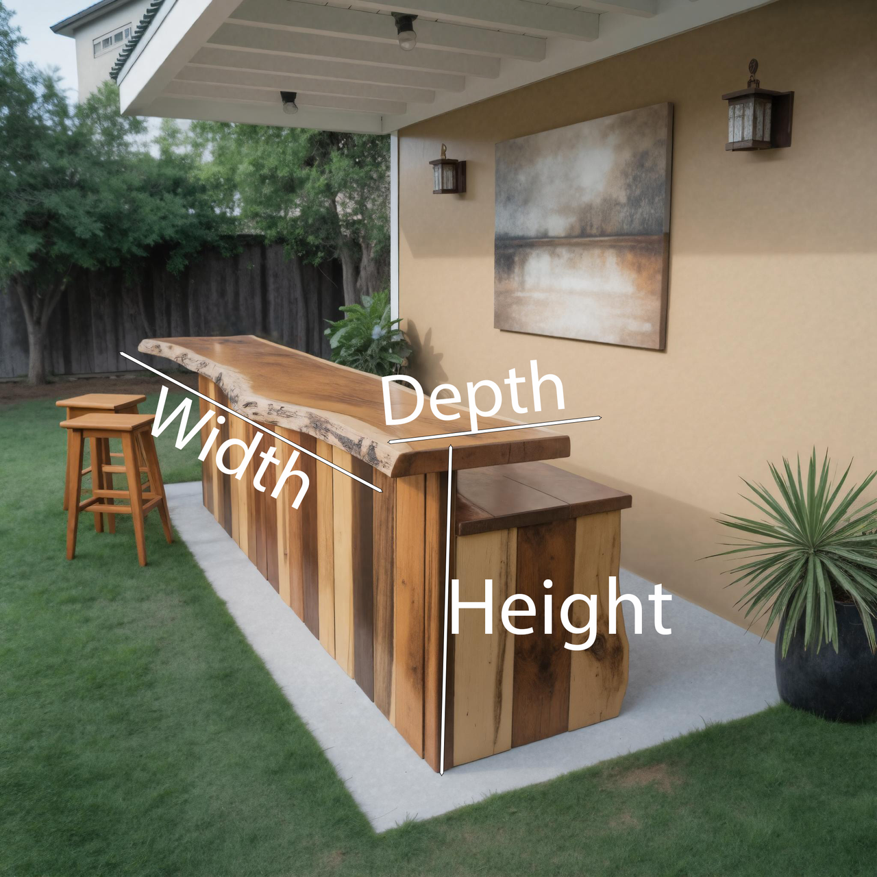 Rustic Live Edge Outdoor Bar Table For Patio Or Garden