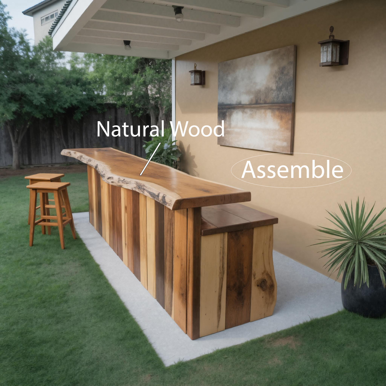 Rustic Live Edge Outdoor Bar Table For Patio Or Garden