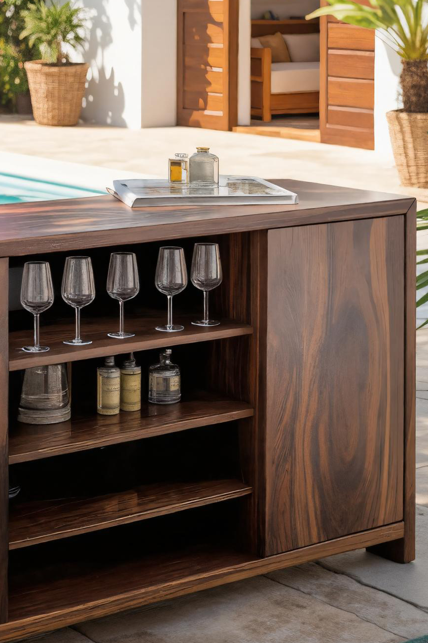 Modern Outdoor Bar Cabinet With Wine Storage For Patio