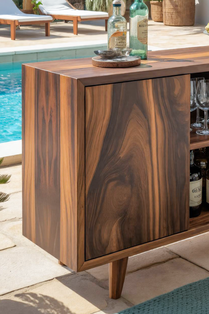 Mid Century Outdoor Bar Cabinet With Wine Storage For Patio