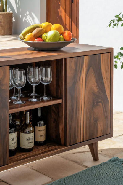 Mid Century Outdoor Bar Cabinet With Wine Storage For Patio